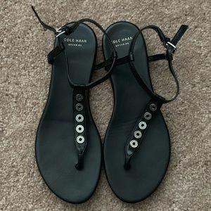 Cole Haan Effie sandal. Black with silver detail.
